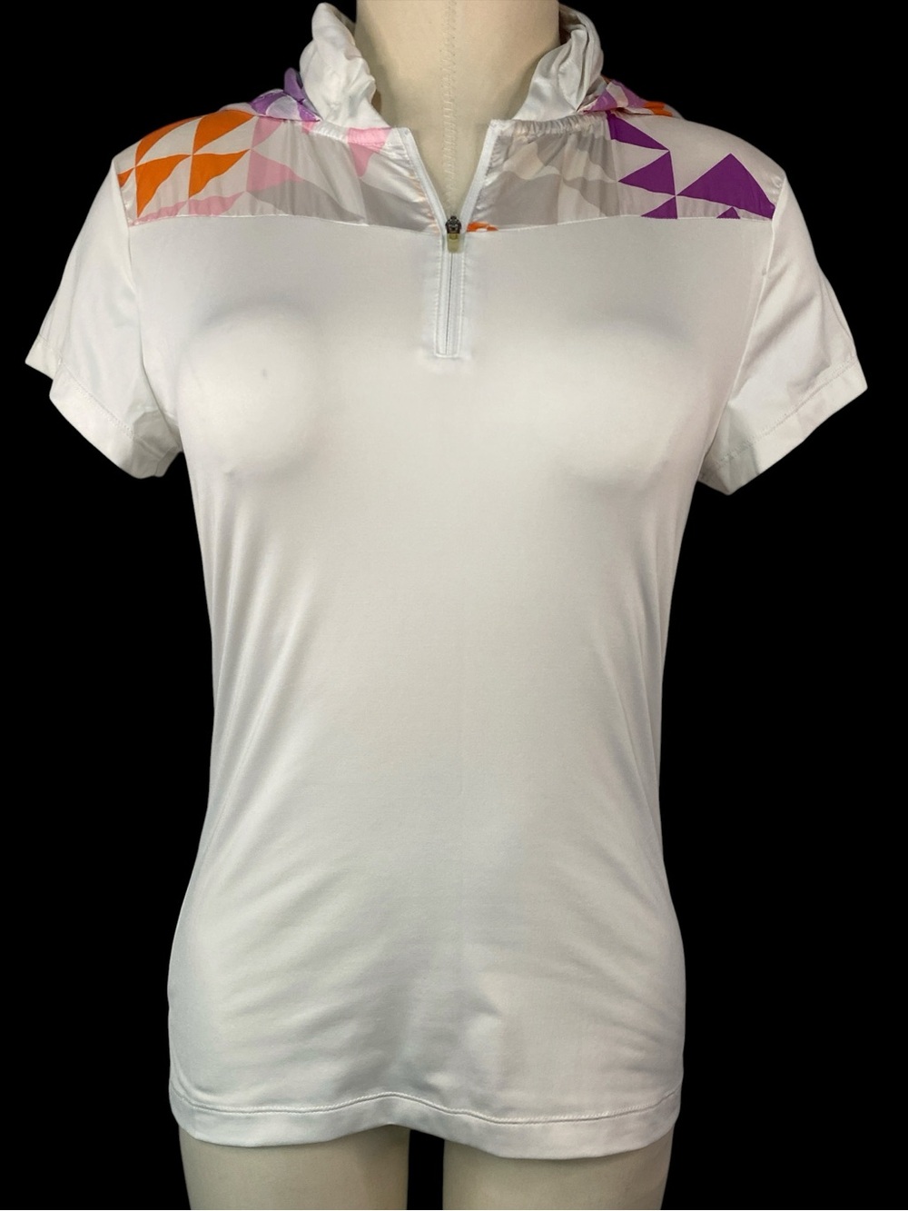 Nike Golf White SS Hooded Quarter-Zip Top Purple & Orange Accent Women’s Small